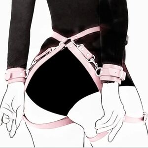 Pink Leather Harness Bondage Set w/Cuffs